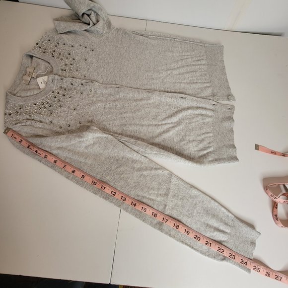 LOFT Women's Beaded Light Grey Long Sleeve Sweater Cardigan, Size L NWT - Picture 10 of 12